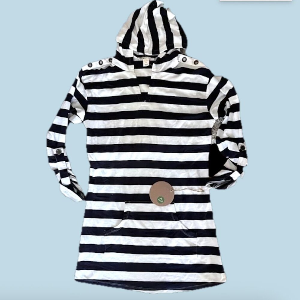 Swim Coverup or Casual Dress  New M Navy White Stripe Beach Summer Dakini